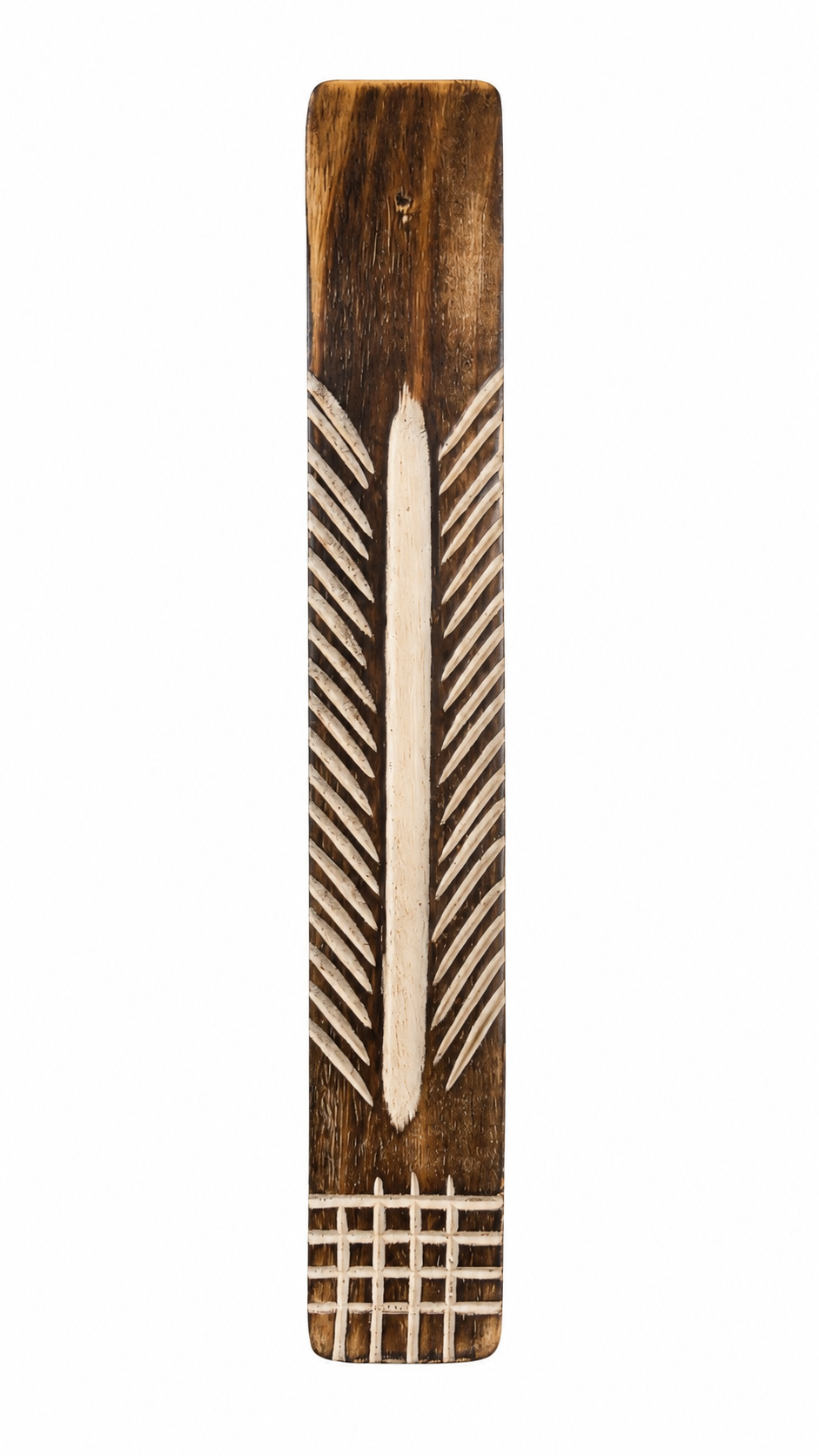 Carved Feather Wooden Incense Holder
