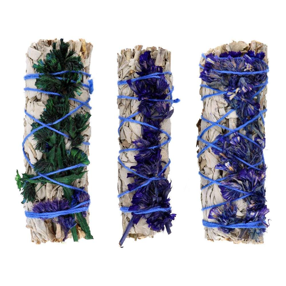 White Smudge Sage Sticks Blue Floral
