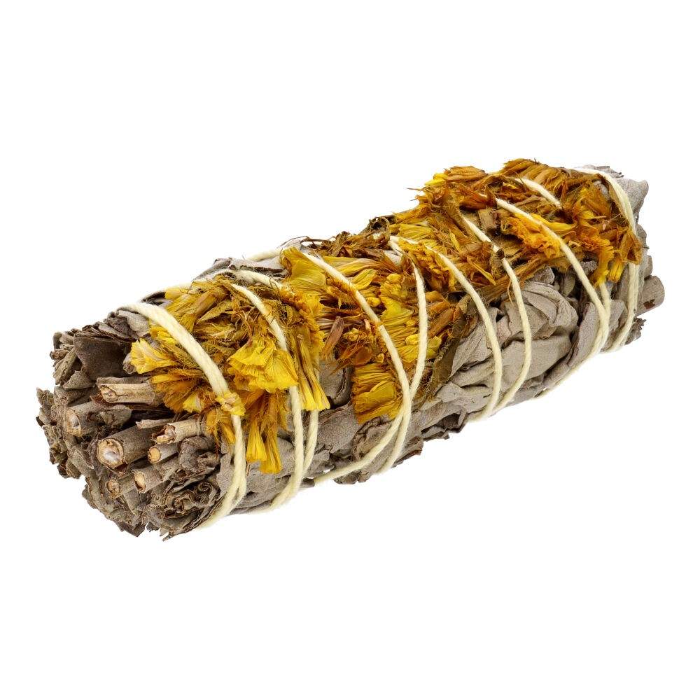 White Sage Smudge Stick with Yellow Sinuata