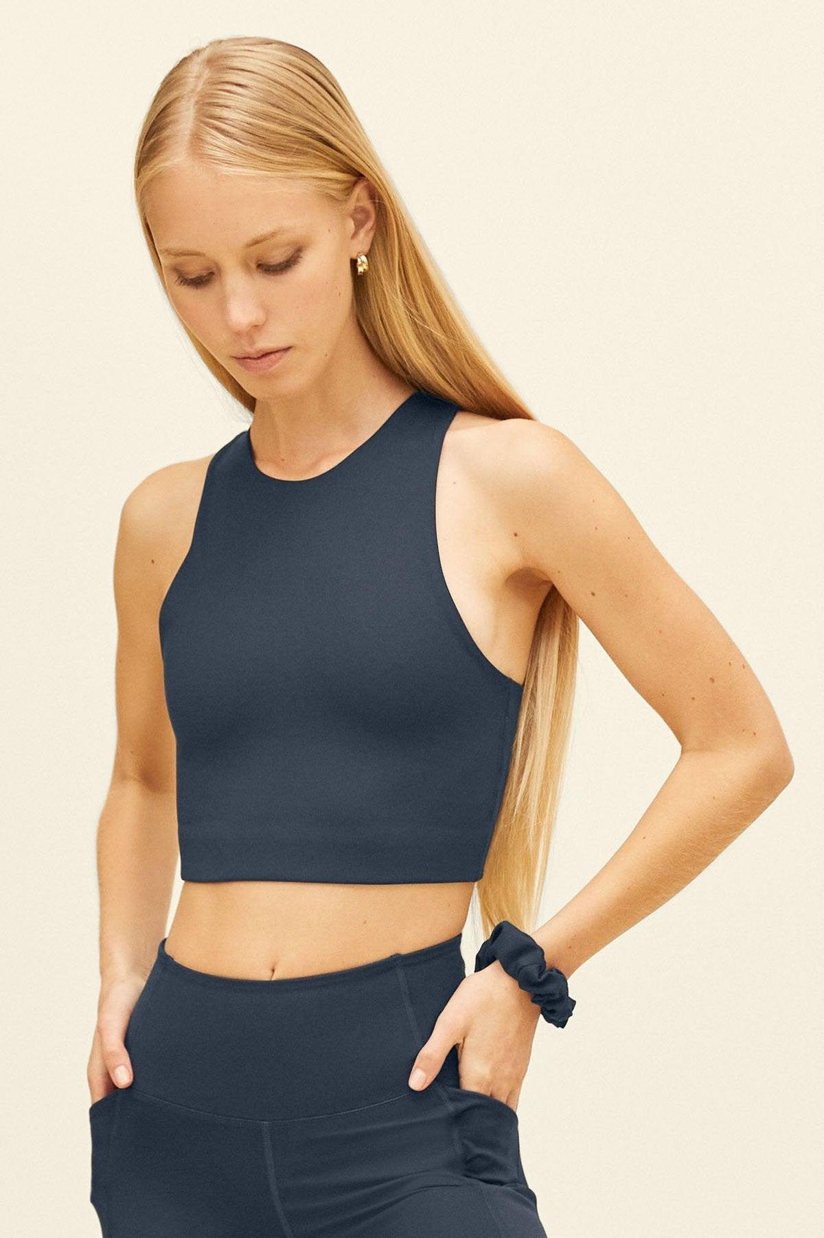 Girlfriend Collective Dylan Crop Bra 1017 Small / Midnight - yogahubstore