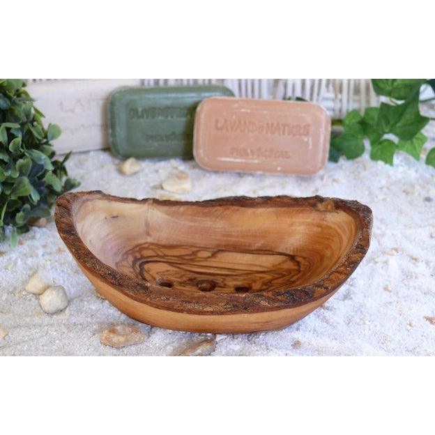 Olivenholz Soap dish olive wood rustic+groove (large) 14-16 cm - yogahubstore